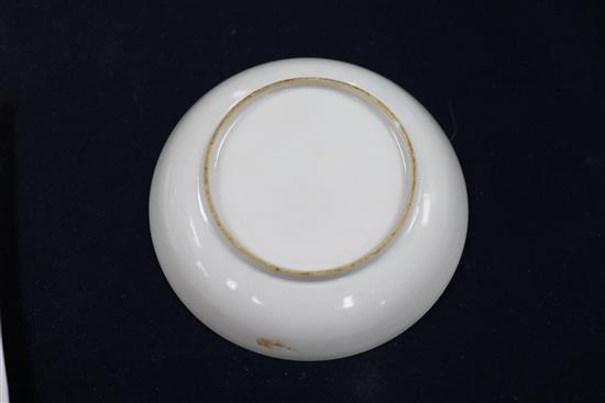 A Cantonese porcelain tea bowl and saucer, with gilt painted European monograms